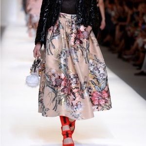 FENDI Metallic Floral Jacquard Midi Skirt Size 46 (US 12-14)